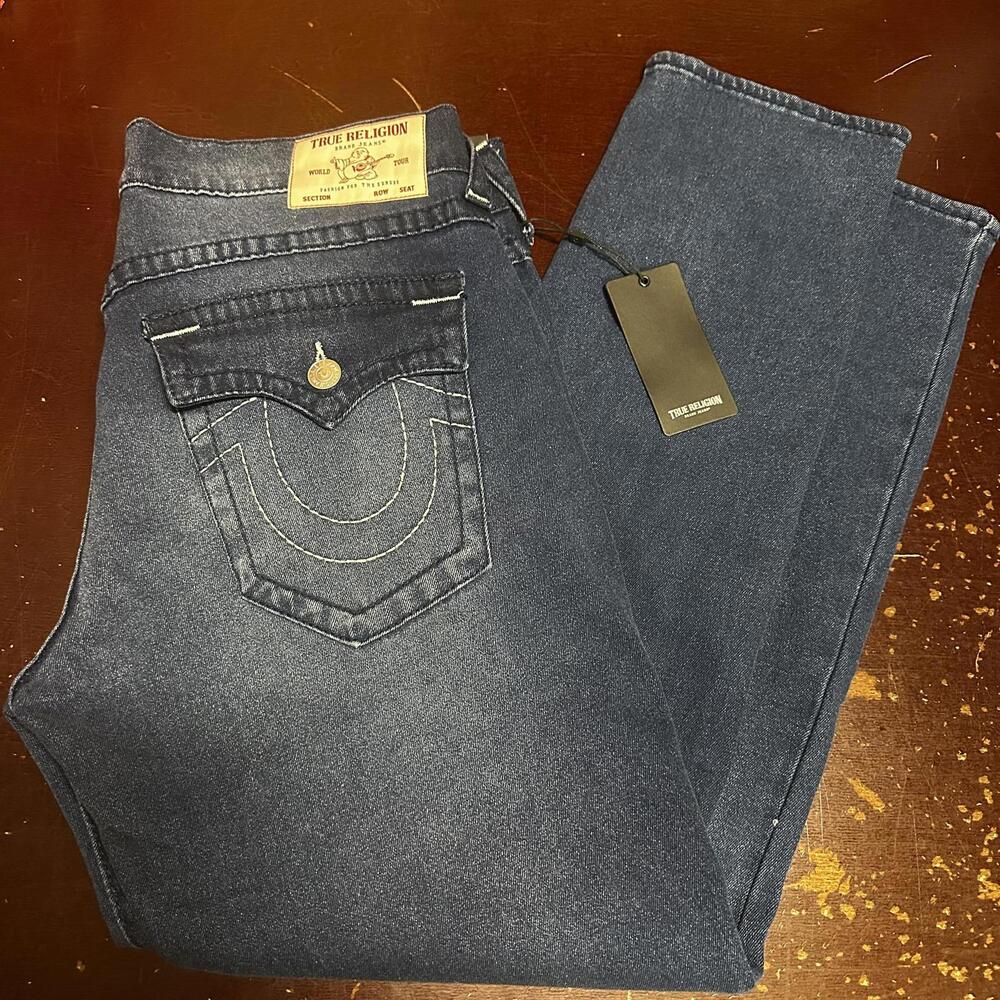 True Religion Jeans men’s 36x32 Relaxed  Slim Geno Big T Flap Cozy Fireside  NWT